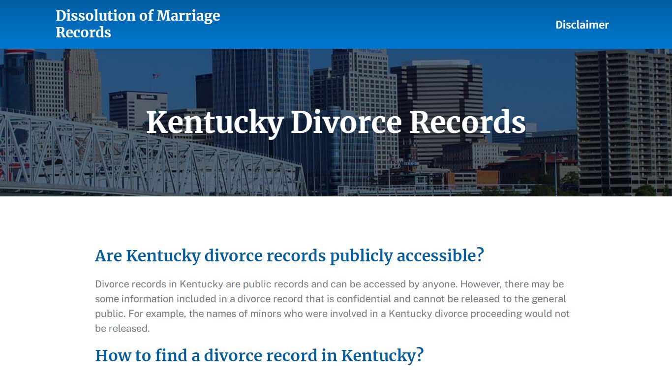 Kentucky Divorce Records - Dissolution of Marriage Records